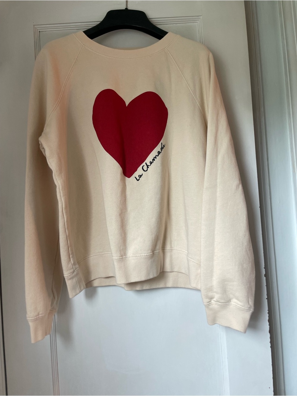 Sézane La Chamade Sweatshirt Cream Red Heart Size M EUC Organic Cotton - Picture 2 of 5
